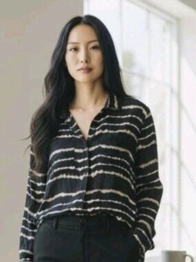 Anthropologie Cloth & Stone Tie Dye Button Down Long Sleeve Boho Shirt Small